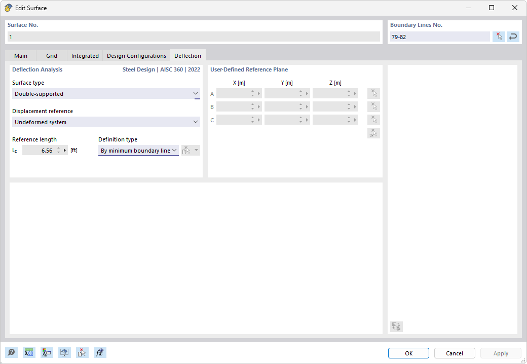 Specifying Surface Type, Displacement Reference, and Reference Length of Surface