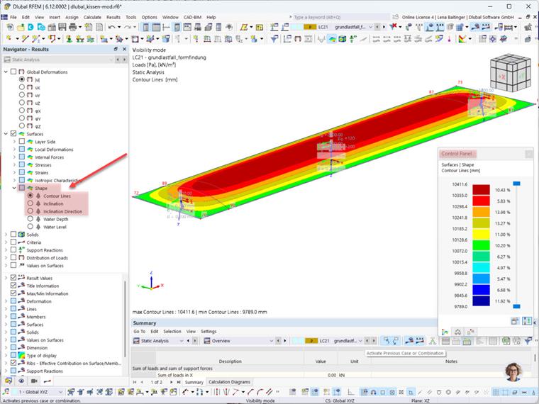 Pneumatic diaphragm model with marked result navigator and control panel for precise model adjustments.