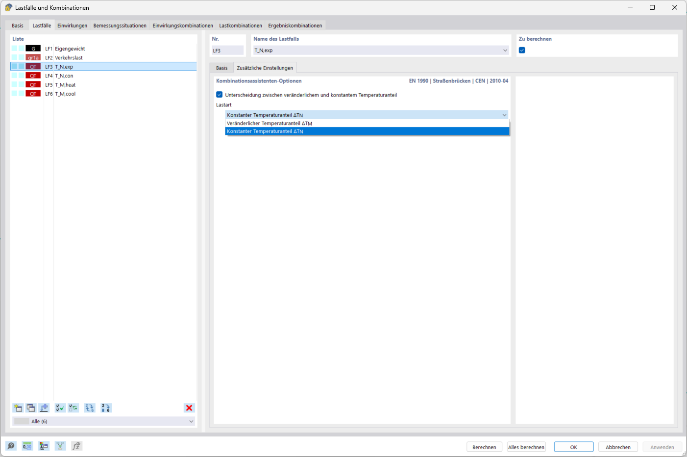 Editing window shows selection option for “Additional Settings” for loads of Temperature Load action category for bridges.
