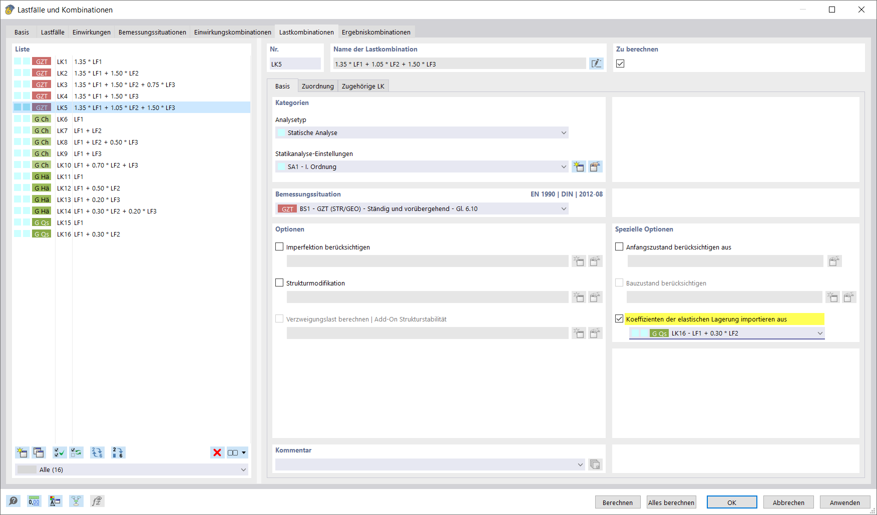 Option to import elastic support coefficients from the constrained modulus method.