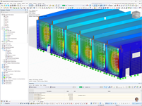 Global deformation results of the side wall affected by wind load in Modena sportshall model in RFEM 6.