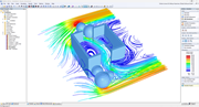 RWIND streamline results showing airflow and ventilation patterns around the building