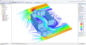 RWIND streamline results showing airflow and ventilation patterns around the building