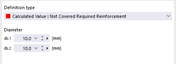 Definition Type | Calculated Value – Uncovered Required Reinforcement