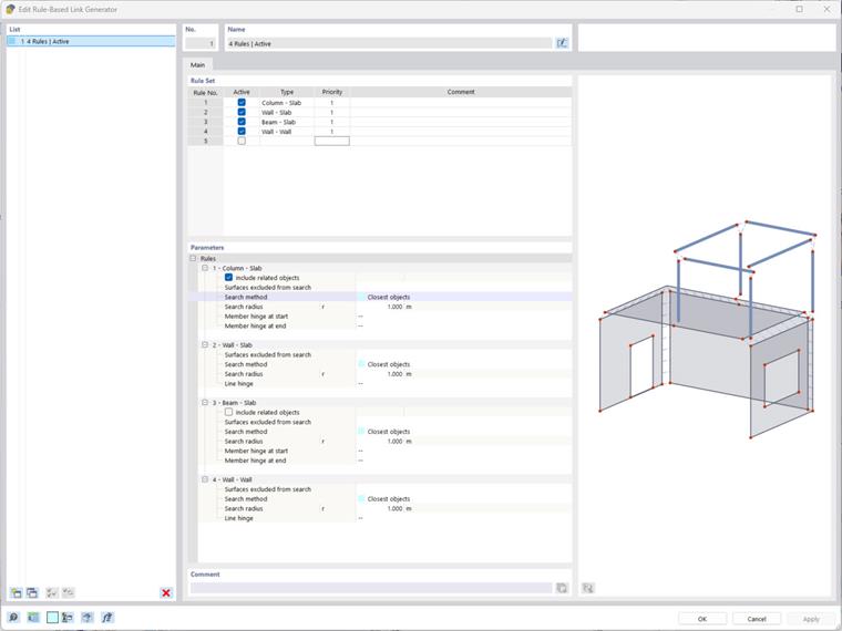 Semi-automatic linking of imported, unconnected 3D objects using rigid members and rigid links.