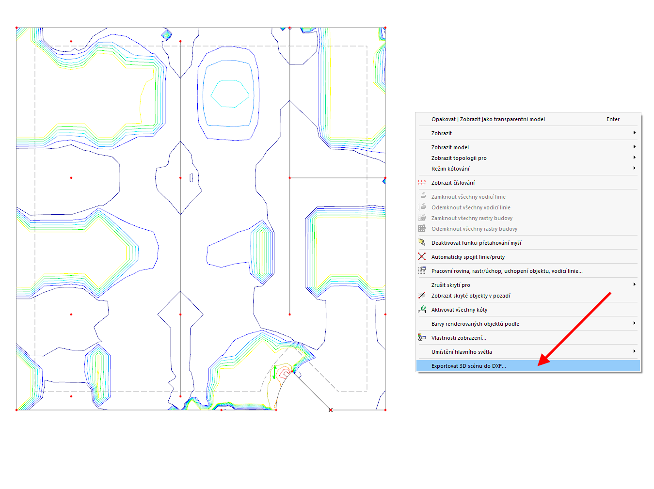 Isolines representing the necessary reinforcement areas can be exported using the Export 3D Scene to DXF... tool.