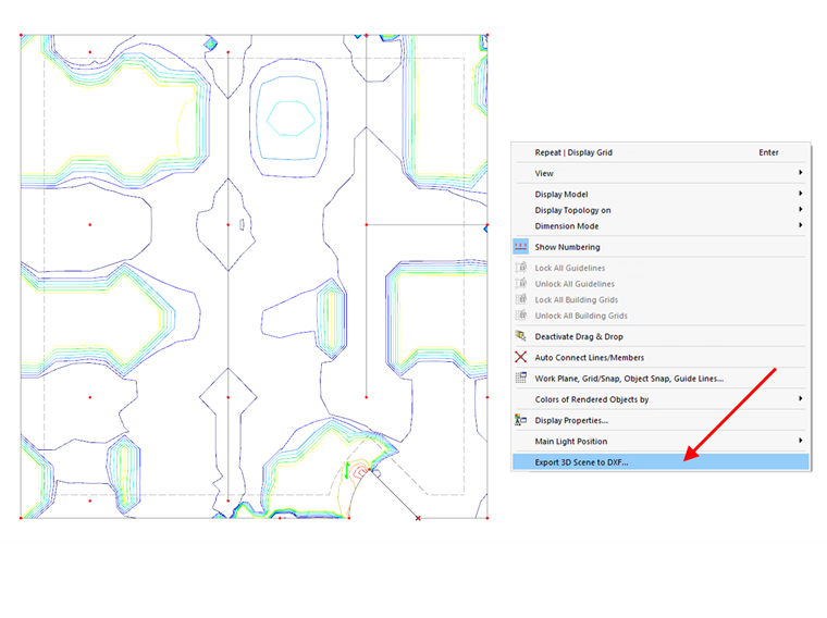 Isolines representing the necessary reinforcement areas can be exported using the Export 3D Scene to DXF... tool.