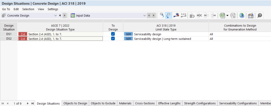 KB 2033 | Limit State Type of each Design Situation in Concrete Design Input Data