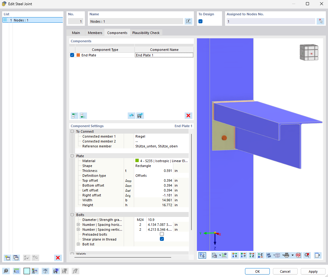 Display of an RSECTION cross-section, which is designed using the Steel Joints add-on.