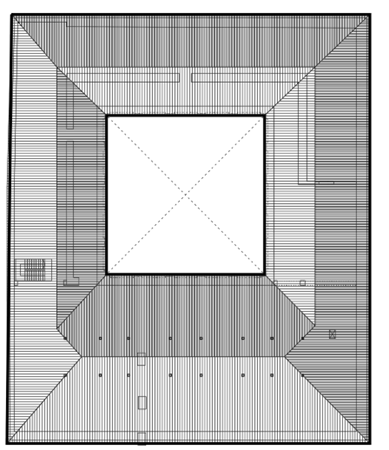 Detailed representation of an architectural plan of rectangular roofs for structural analysis.