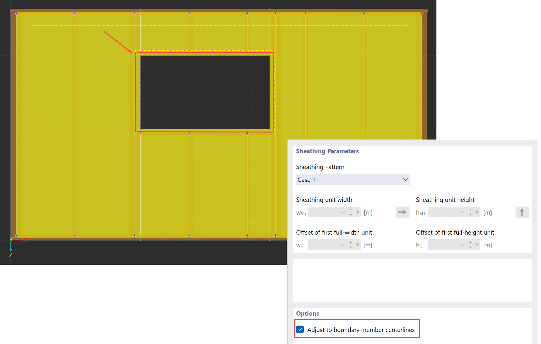 Sheathing Parameters | Adjust to boundary member centerlines