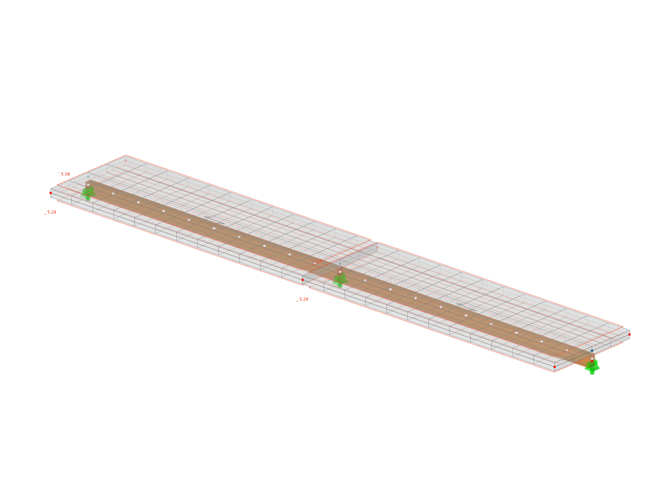 Timber-concrete composite beam structure with concrete slab and timber beams in a structural model.