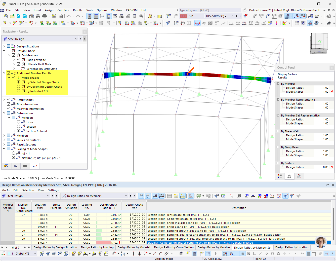 Visualization of mode shapes for determining the critical load factor in Steel Design
