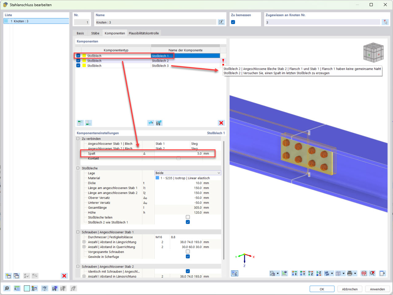 Definition of Gap in First Component “Splice Plate”