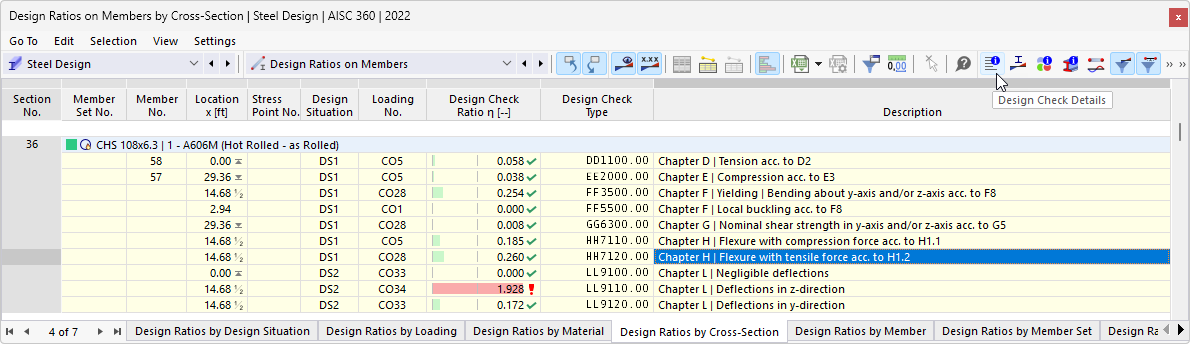 Button "Design Check Details" in Table Toolbar