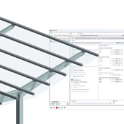 3D model of an aluminum frame structure with multiple glass layers.
