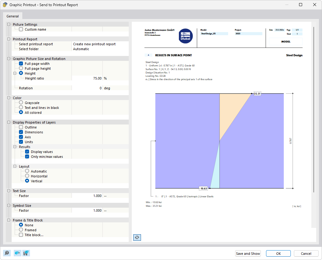 Printing Stress Distribution in Printout Report