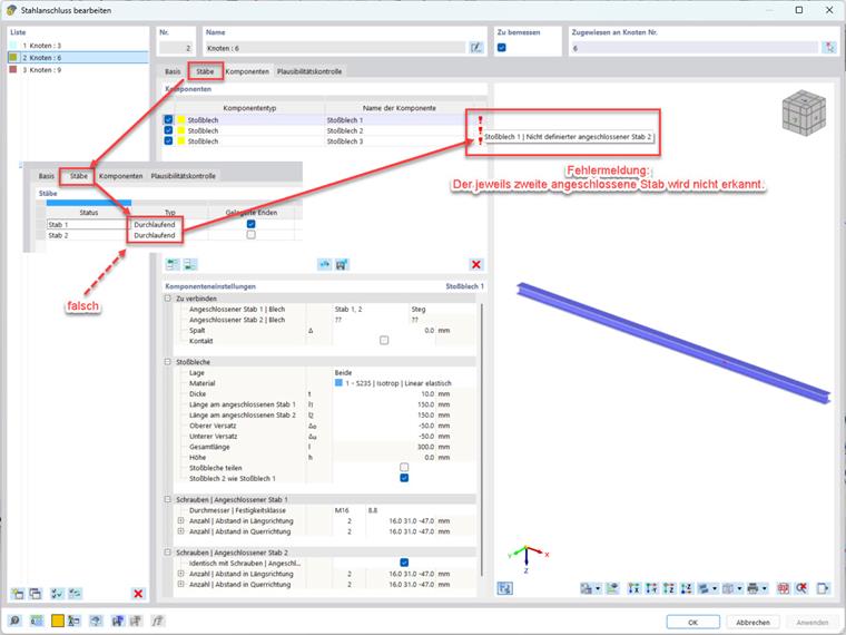 The second connected member is not recognized in the “Splice Plate” component.