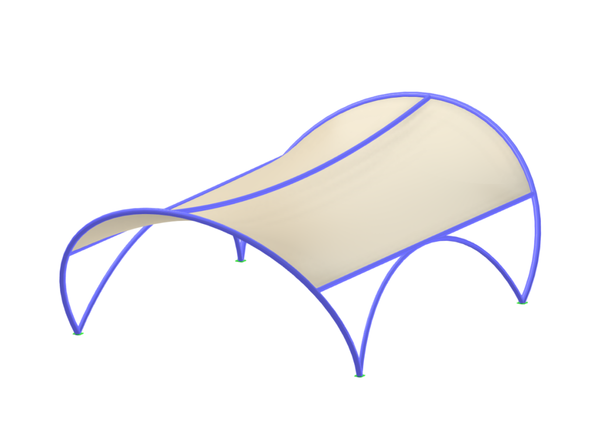Textile membrane structure on a steel supporting frame. Using Form-Finding add-on in RFEM 6