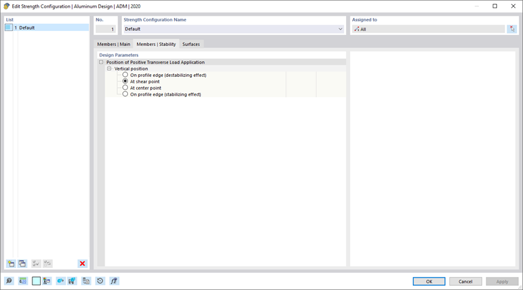 Dialog Box "Edit Strength Configuration", Tab "Members | Stability"