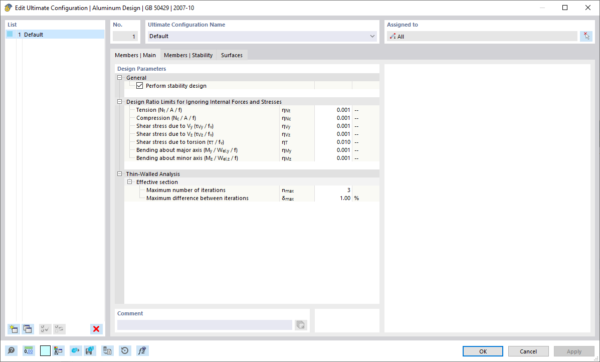 Dialog Box "Edit Ultimate Configuration", Tab "Members | Main"