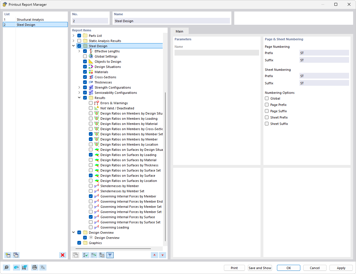 Printout Report Manager with Steel Design Chapters