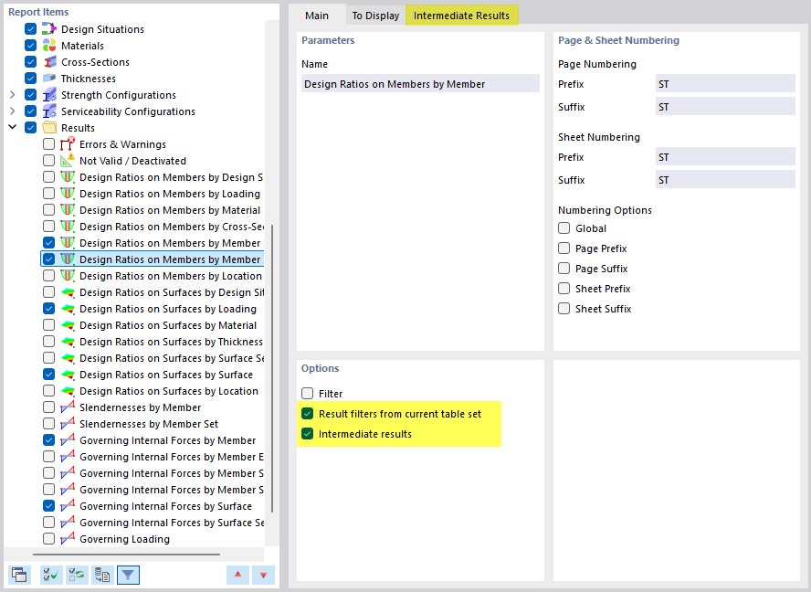 Options for Result Filters and Intermediate Results