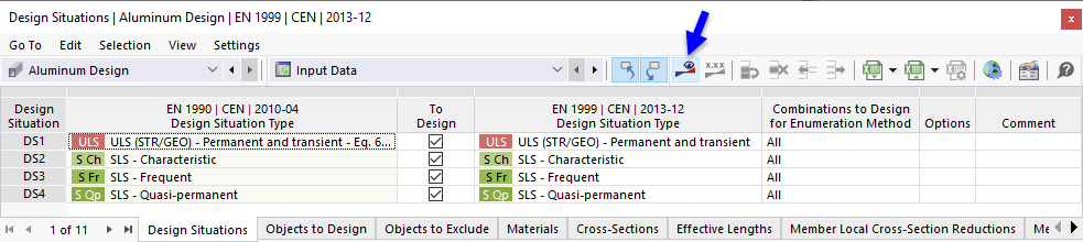 Starting Aluminum Design via Button in Table