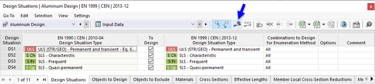 Starting Aluminum Design via Button in Table