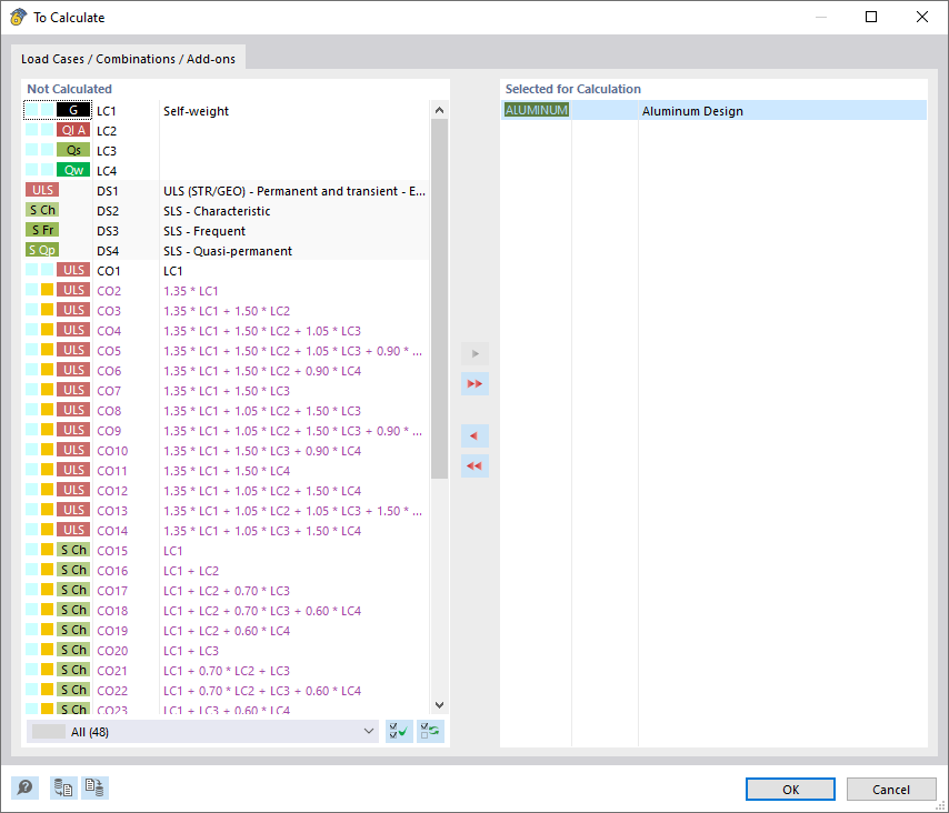 Starting Aluminum Design via Dialog Box "To Calculate"