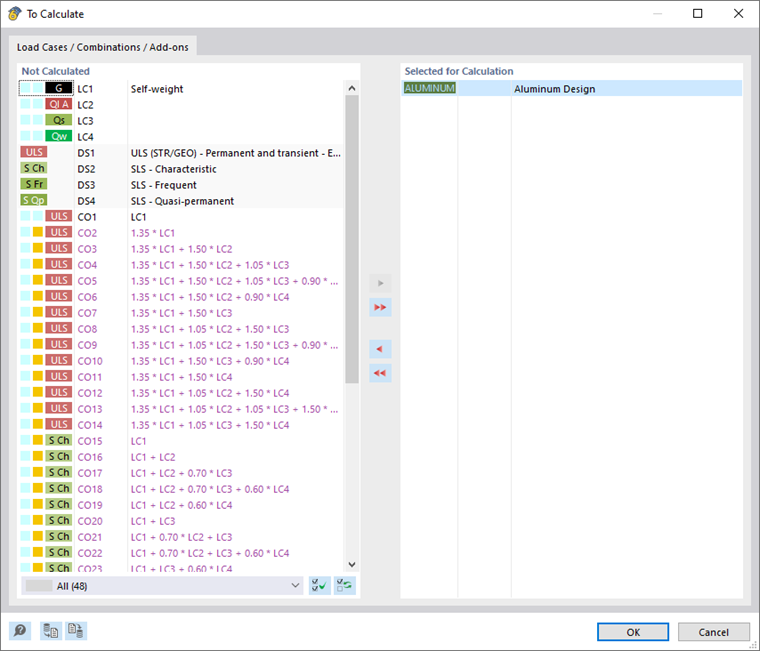 Starting Aluminum Design via Dialog Box "To Calculate"