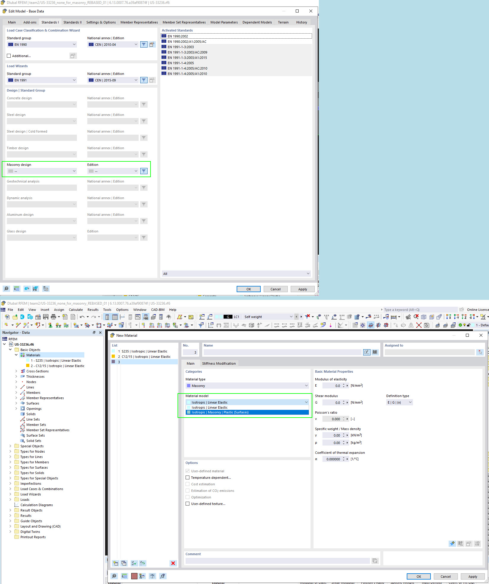 Adding “–” (No Standard) for Masonry Design