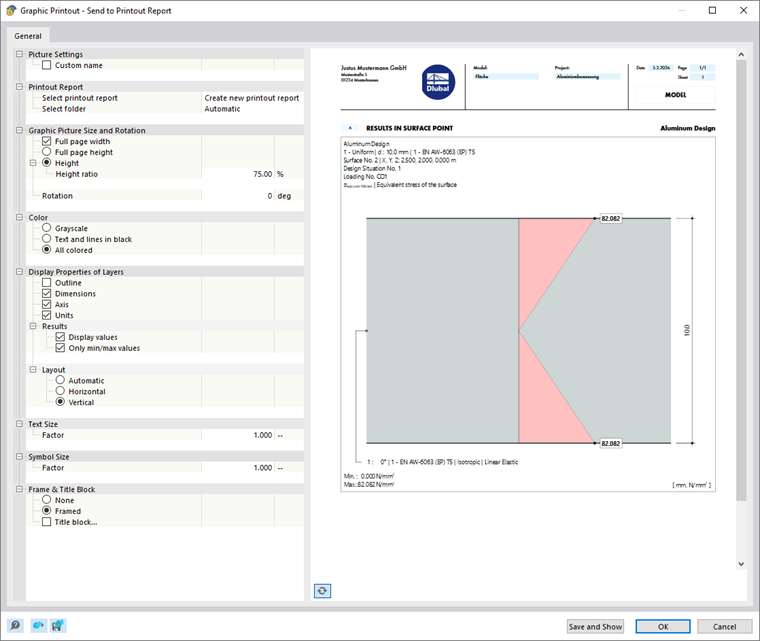 Printing Stress Distributions in Printout Report