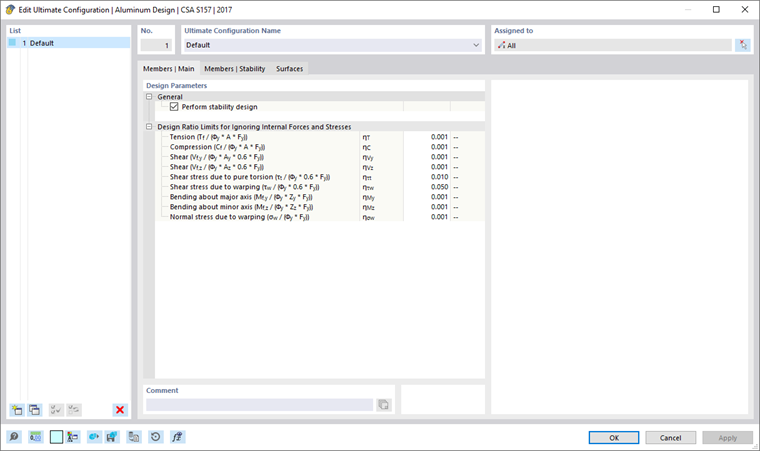 Dialog Box "Edit Ultimate Configuration", Tab "Members | Main"