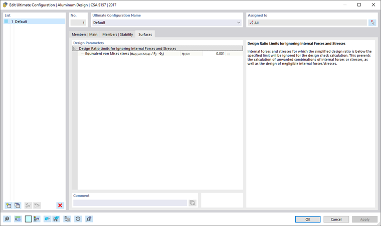 Dialog Box "Edit Ultimate Configuration", Tab "Surfaces"