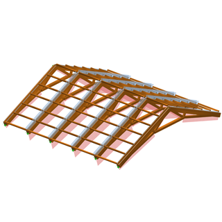 Timber roof structure of the Episcopal Palace in Palencia showing intricate wooden truss system design.