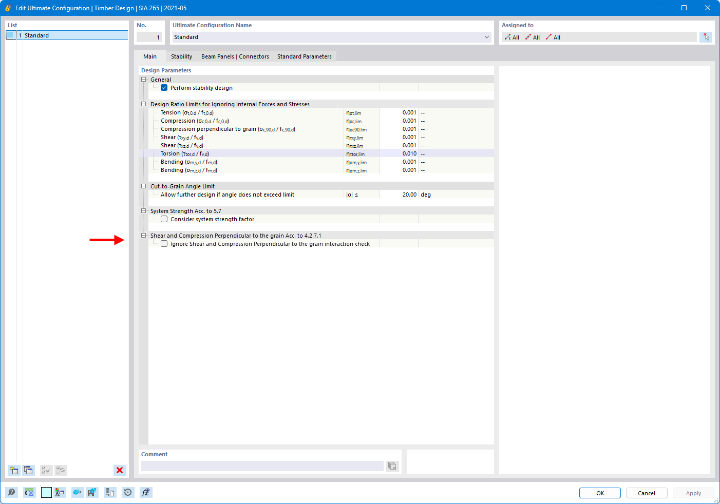 Ignore interaction design checks option with pure shear design calculation