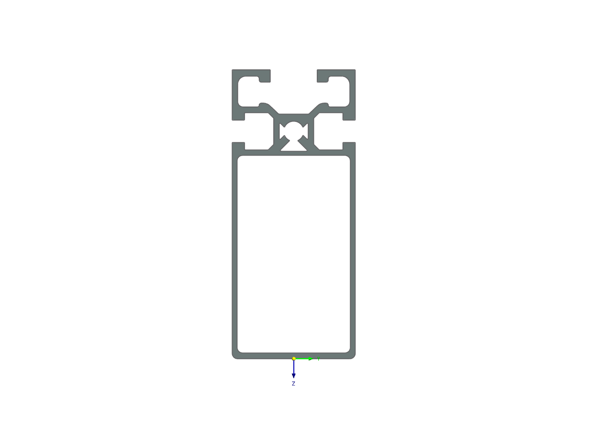 Aluminum extrusion modeled using imported .dxf file with materials specified according to CSA S157 standards.