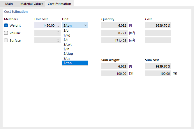 Specifying Unit Costs and Units for Material