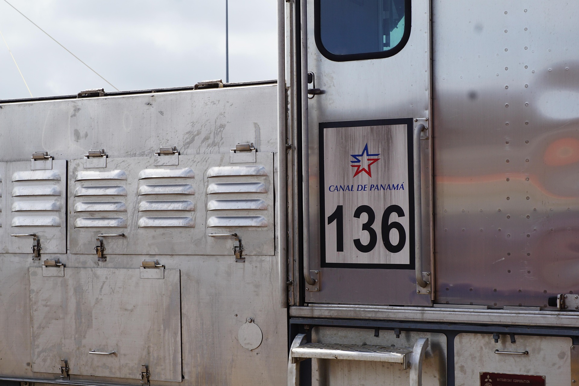 A locomotive bearing the “Panama Canal” logo of the Panama Canal Railway.