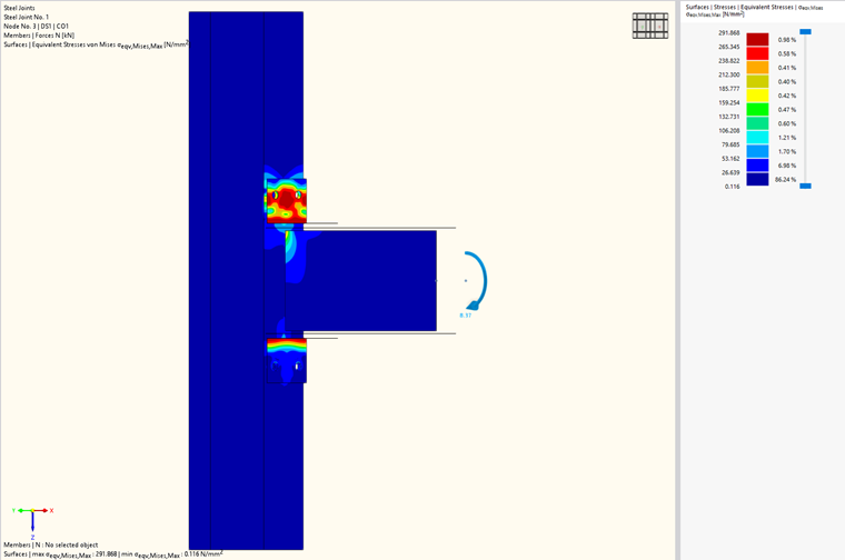 Top and seat angle cleat connection analysis showing equivalent stresses and plastic strain distributions in a structural joint.