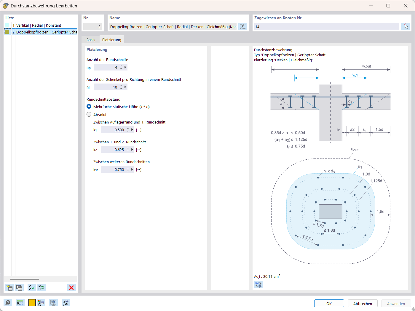 Double-headed studs as punching reinforcement for design according to EC 2 with adjusted standard parameters.