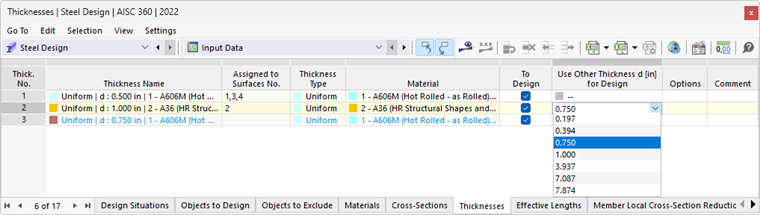 Setting a different thickness for design