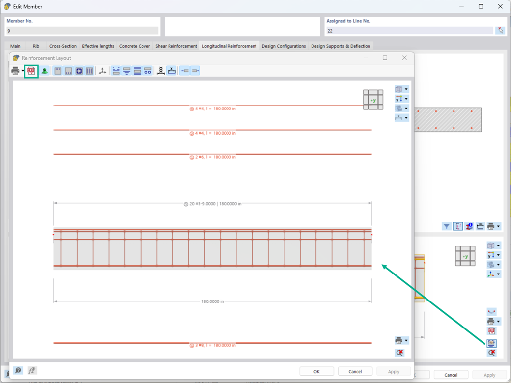 Reinforcement layout exported as a 2D DXF file, with support for concrete design.