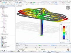 Analysis of deformation caused by wind loads in a steel structure.