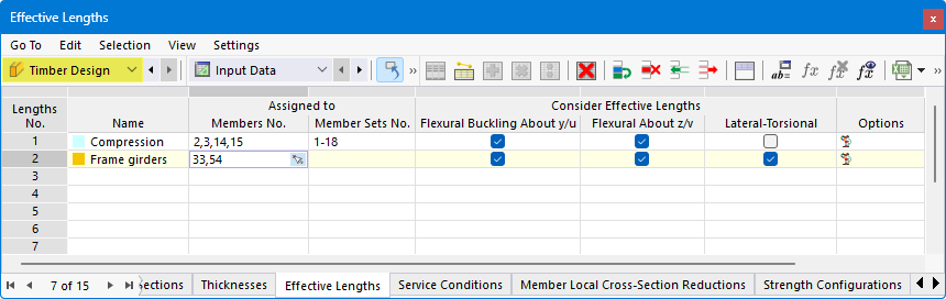 Assign an effective length type to a member in the Timber Design table
