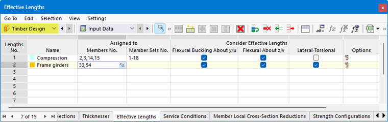 Assign an effective length type to a member in the Timber Design table