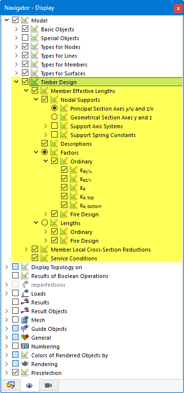 Display options for design properties of members