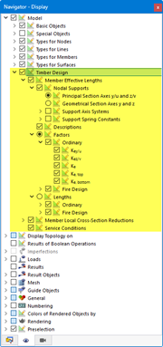 Display options for design properties of members