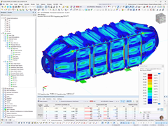 Detailed view of equivalent stresses in a finite element model for structural analysis.